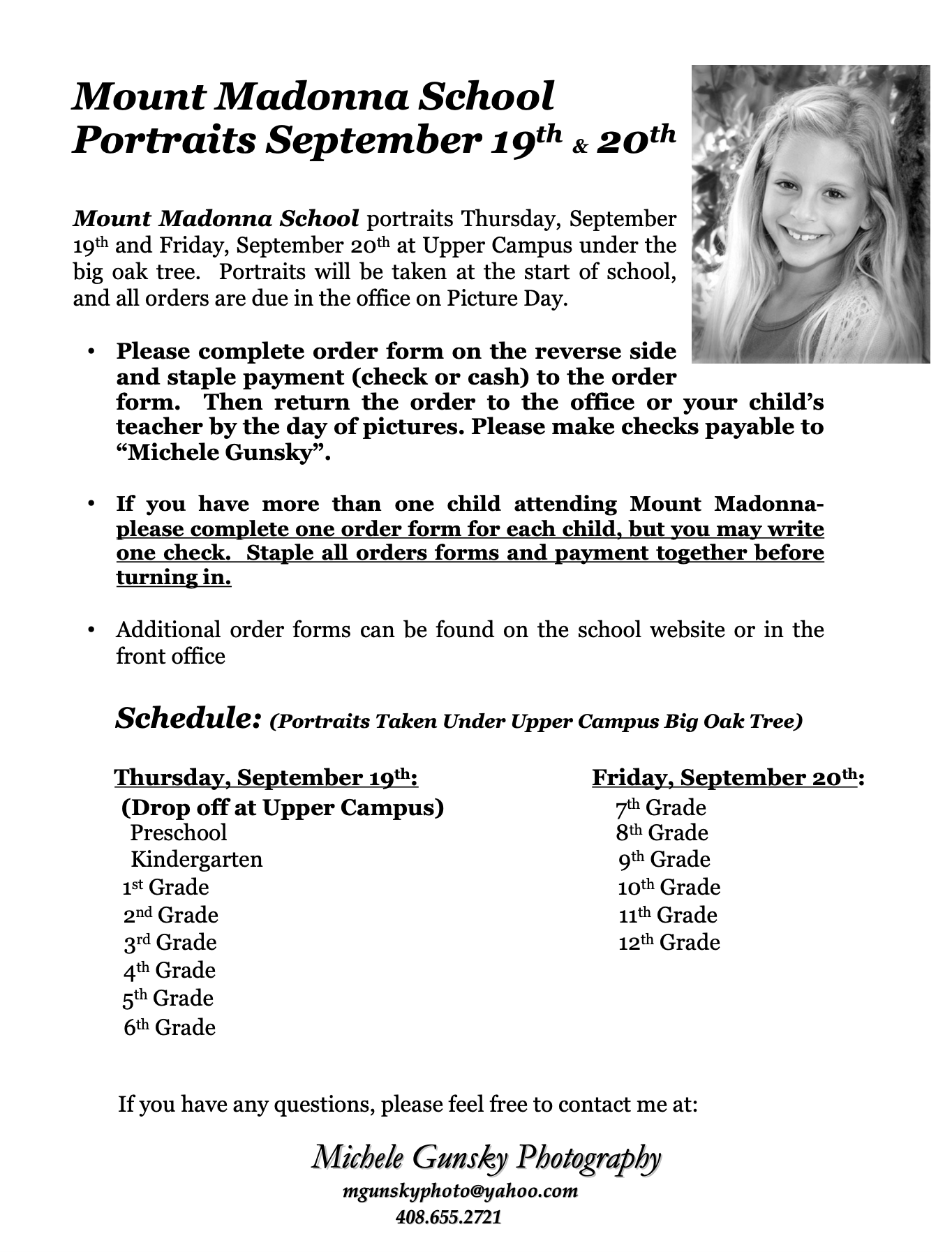 MMS School Protraits Flyer